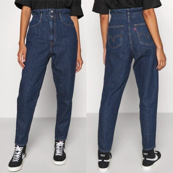 NWT Levi’s Straight Leg Paperbag High Waisted Dark Blue Denim Jeans Size 26 - Picture 1 of 8
